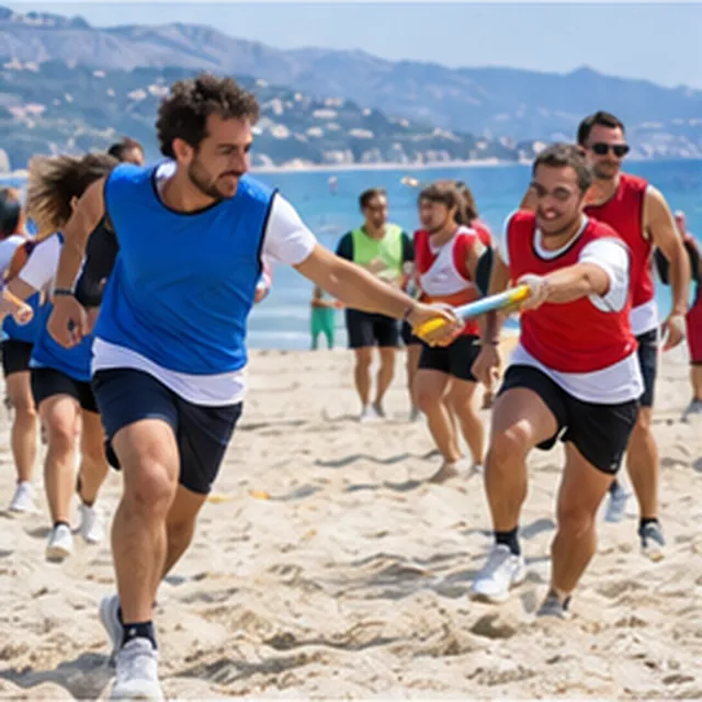 Équipe participant à une course relais sur la plage