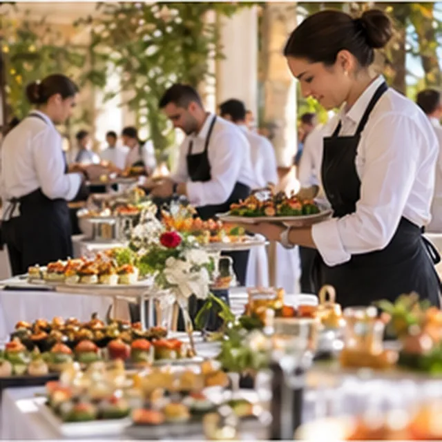 Équipe de restauration préparant un buffet événementiel